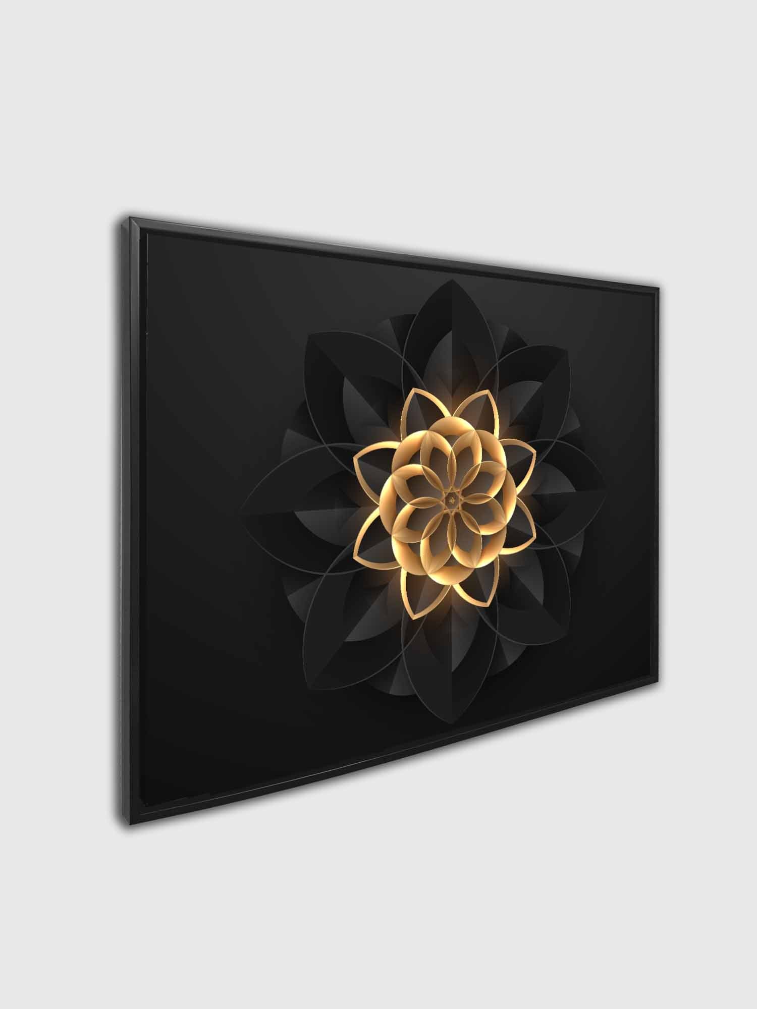 Abstract Flower in Black and Gold- Fine and Modern wall art - Gold varnish