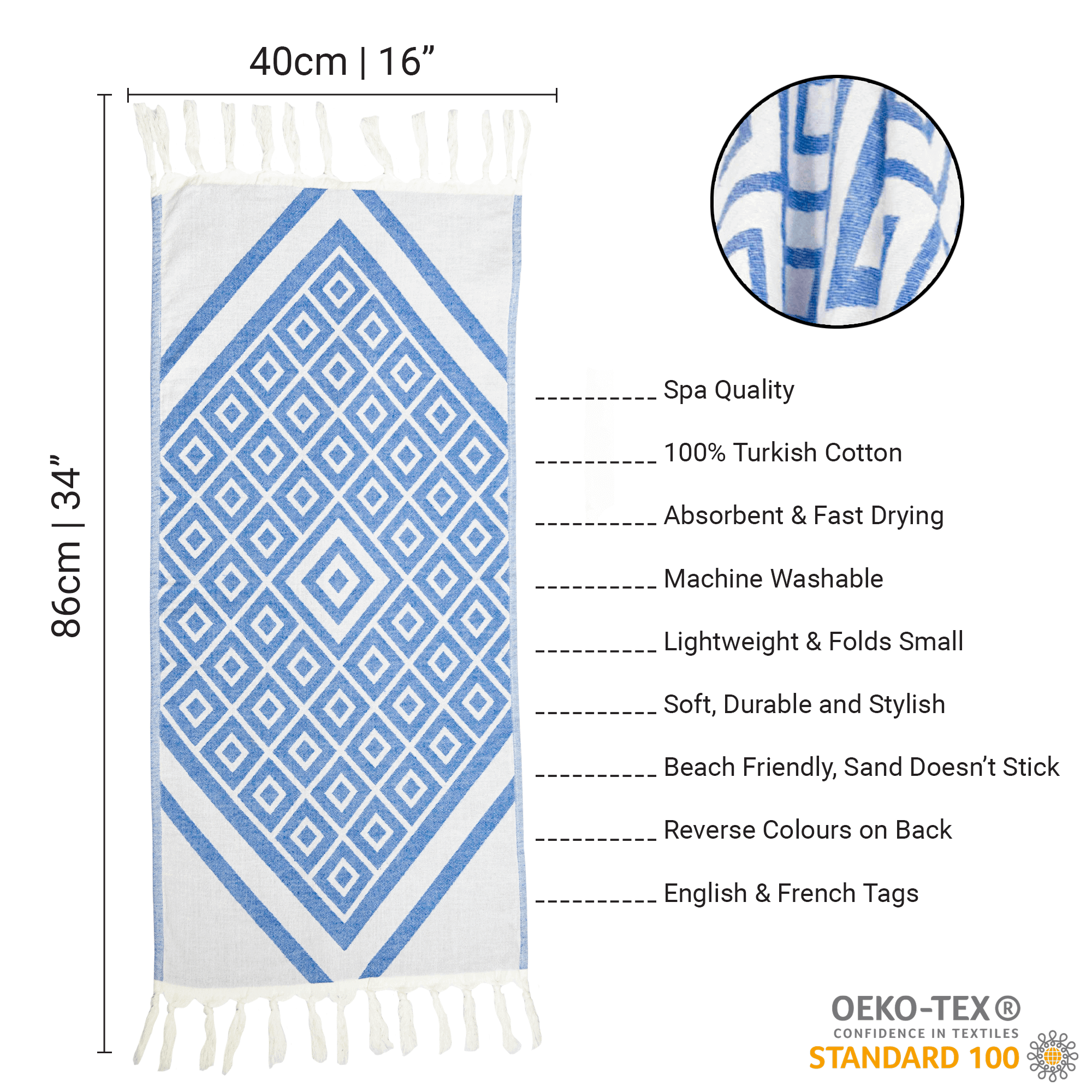 Turkish Towels Canada | Hand Towel | Blue + White