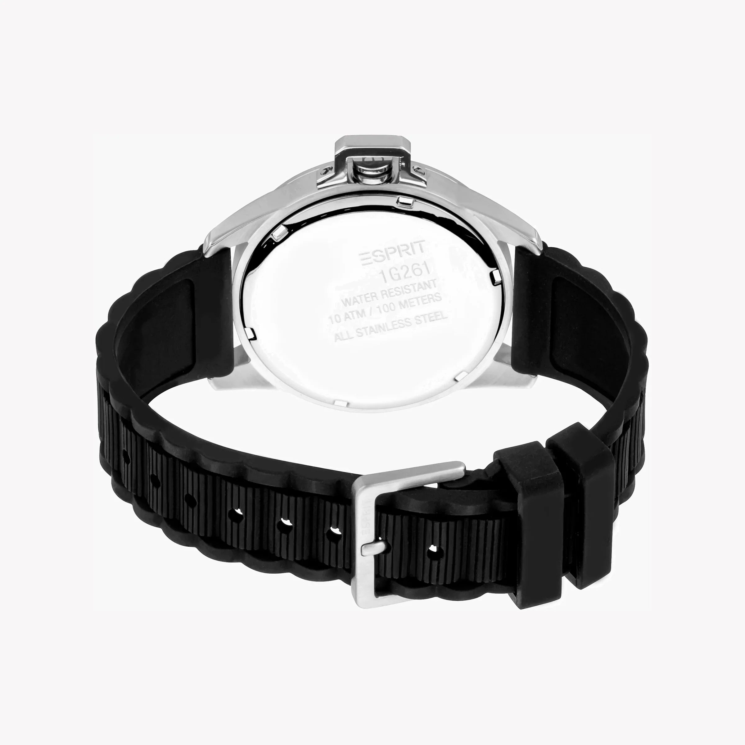 Esprit Men's Silver Dial Watch, Black Rubber Band | Es1g101m0055