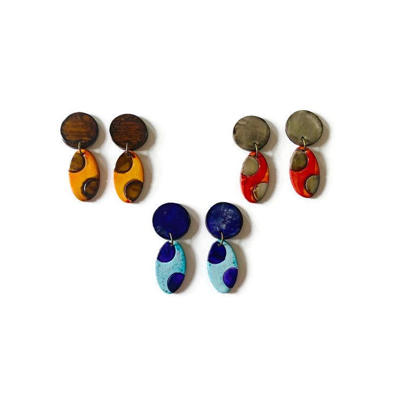 Polka Dot Earrings Post or Clip On Earrings Handmade - Fun store